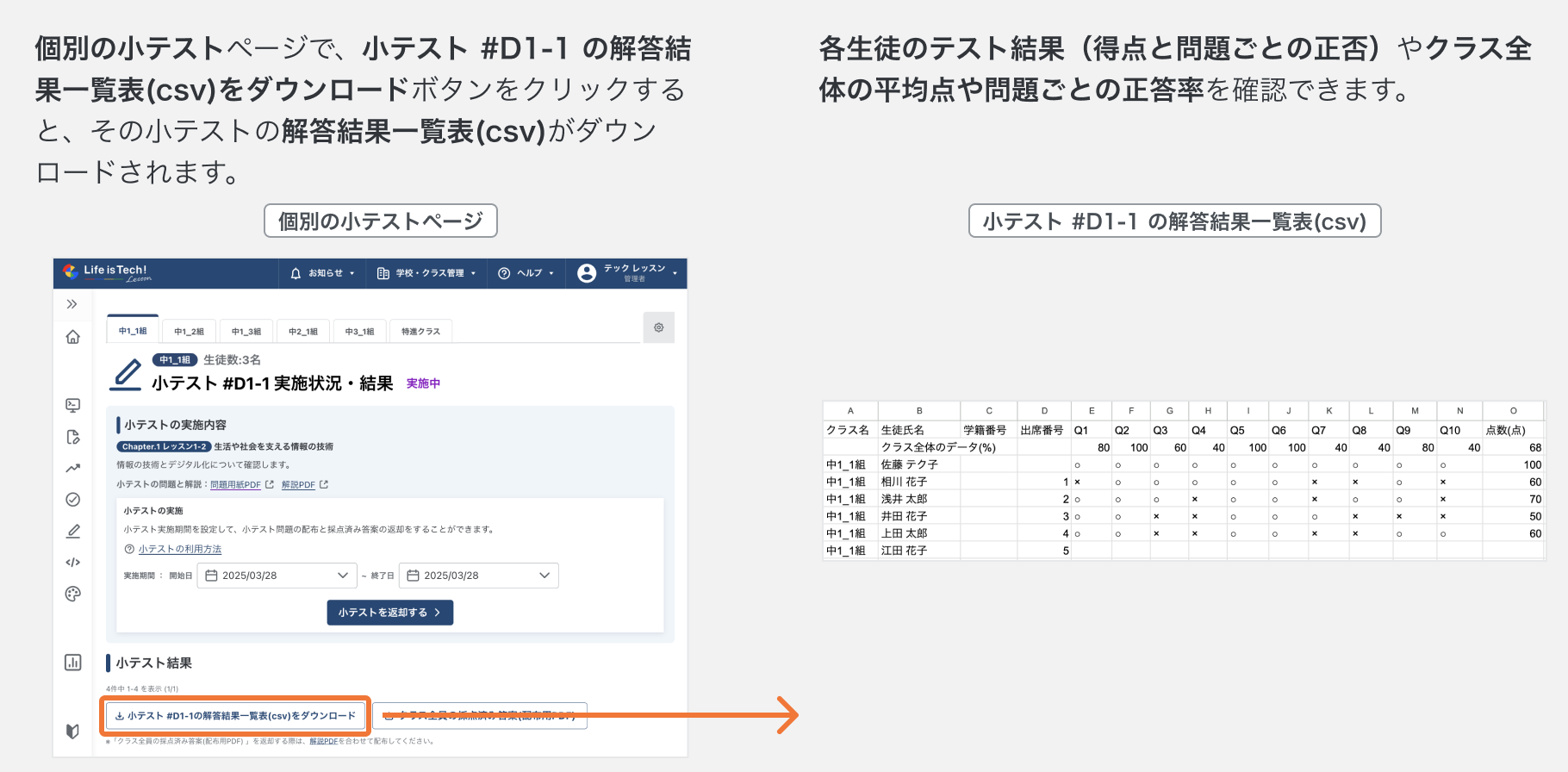 個別の小テストの解答結果一覧表(CSV)をダウンロードする.png